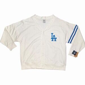 LA Dodgers Cardigan Oversized Sweater Cotton Size Large White